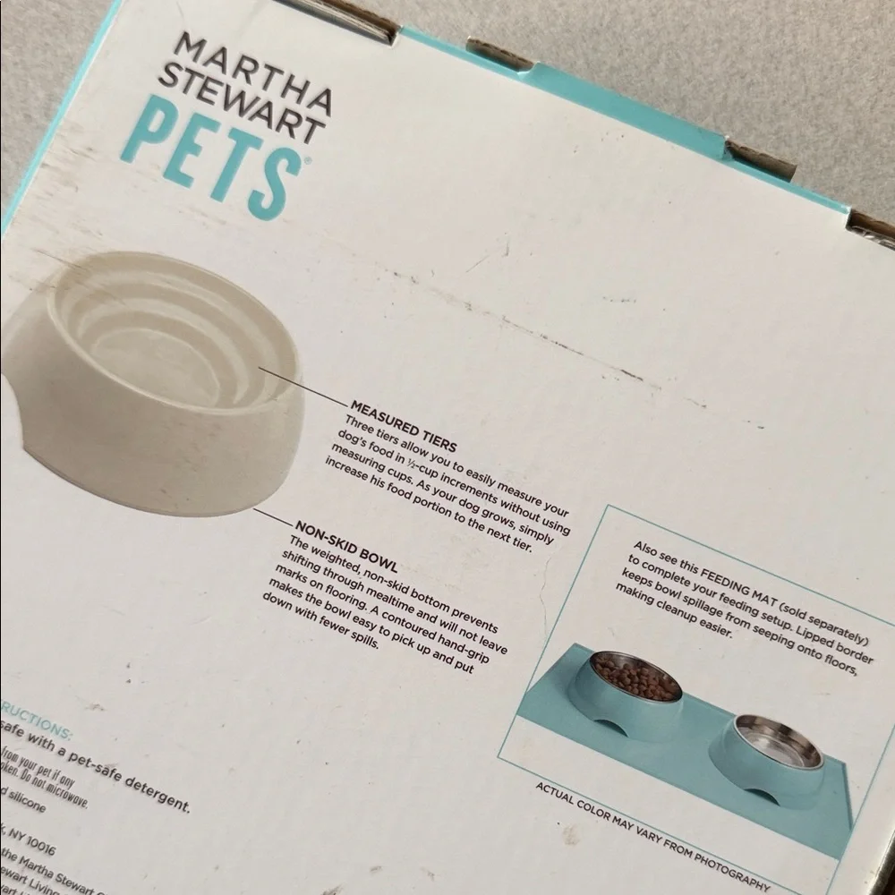 Martha Stewart Pets Ceramic Pet Bowl in Cream and Teal Accent